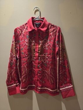 Red Printed Button-Up Shirt Jacket